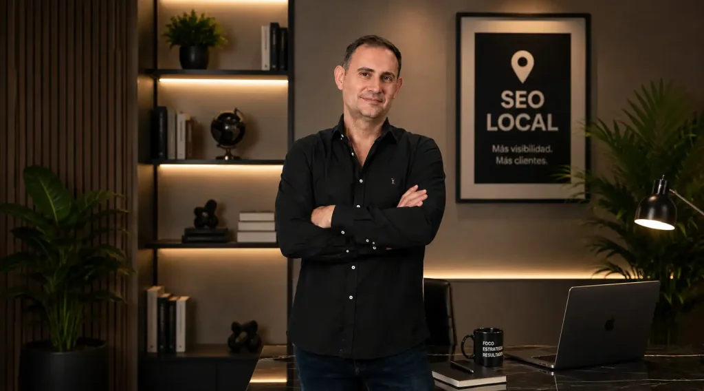 Javier, consultor de SEO local de SEO de Barrio, en su despacho